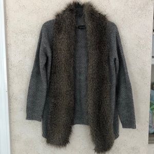 Topshop Faux Fur Trim Cardigan Sweater
